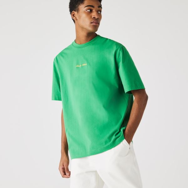 Lacoste LIVE Relaxed Fit Embroidered Cotton T-shirt - Tričko Dámské Zelene | CZ-u4i4QE